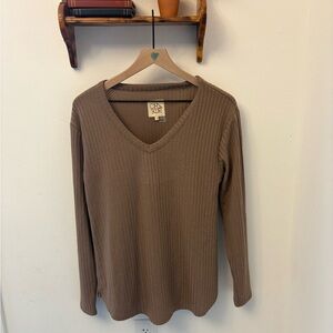 Chaser Waffle Knit Long Sleeve V Neck Top Women’s Size Medium